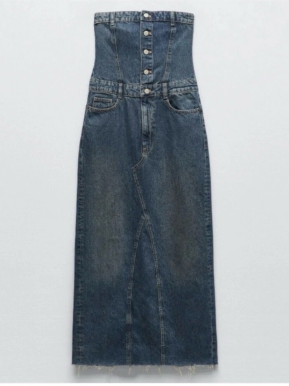 Zara corset Strapless Dark Blue Denim Dress